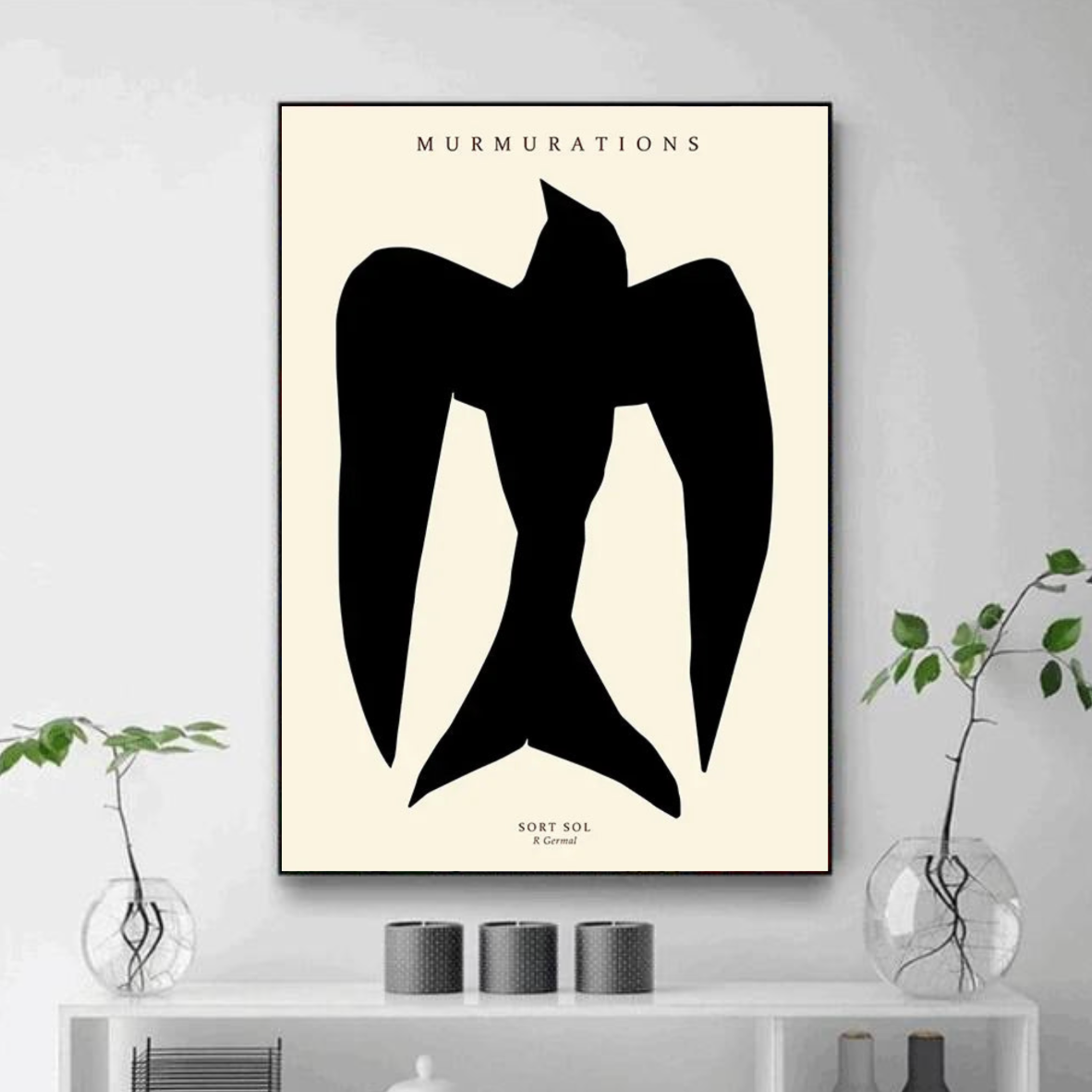 Tableau Oiseau Noir et Blanc