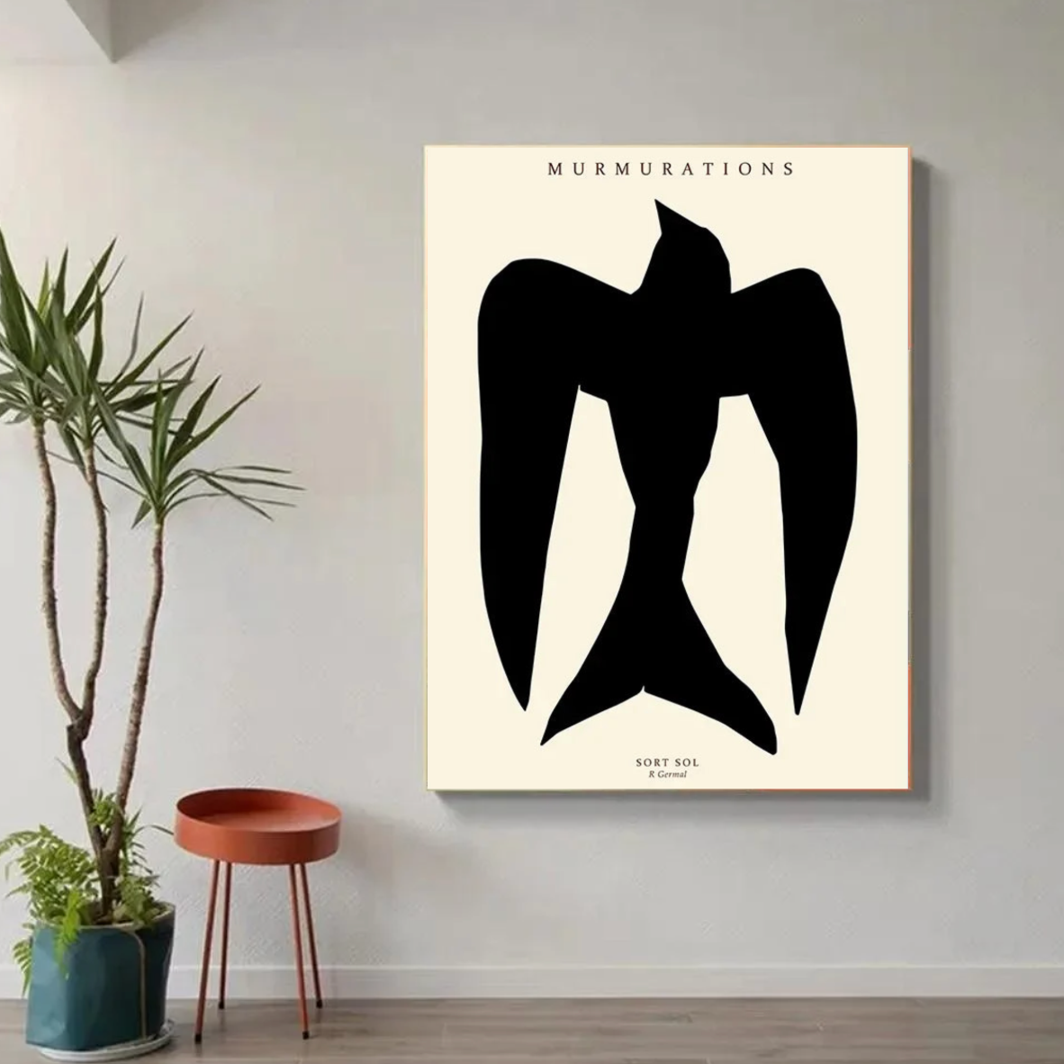 Tableau Oiseau Noir et Blanc Minimaliste