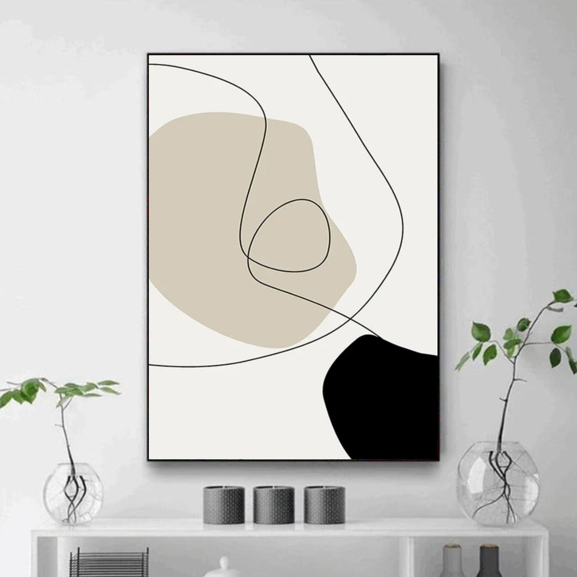 Tableau lignes Noir Beige et Blanc