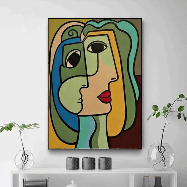 Tableau Style Picasso Vert Bleu