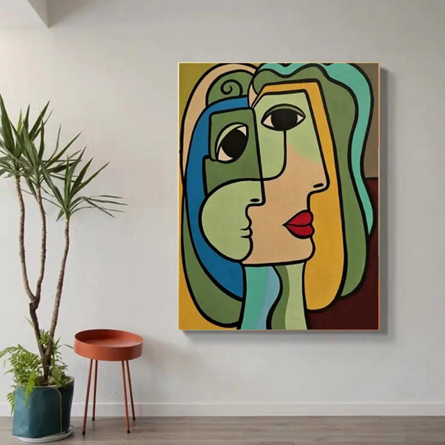 Tableau Style Picasso Vert Bleu