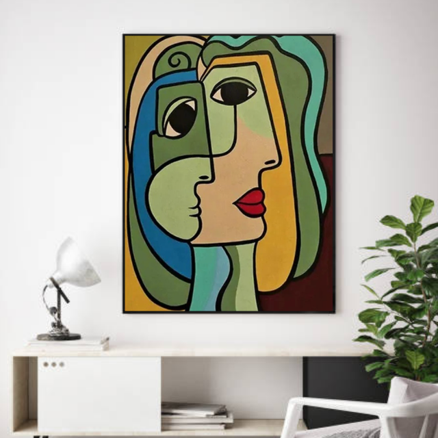 Tableau Style Picasso Vert Bleu